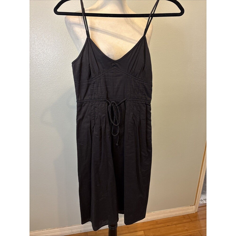 American Eagle Women's Size 0 Black Cotton Sundress Spaghetti Strap Tie Waist - Picture 5 of 11